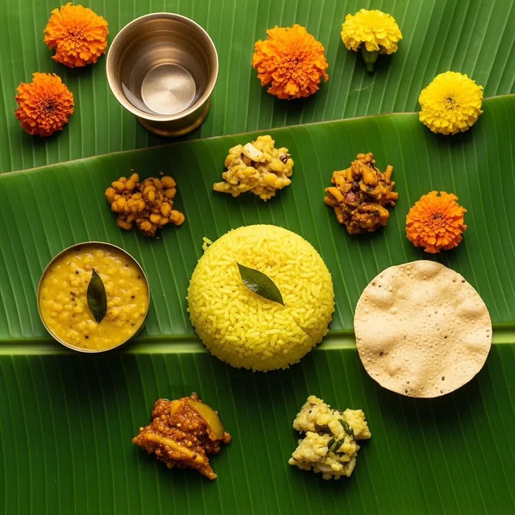 Turmeric powder and haldi paste arranged in traditional brass vessels