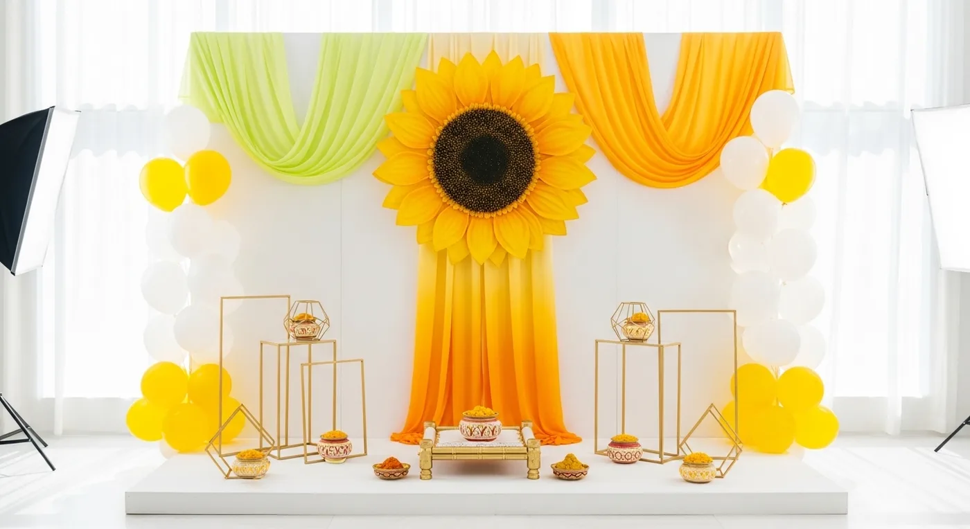 Decorated outdoor ceremony area with white chairs and floral accents