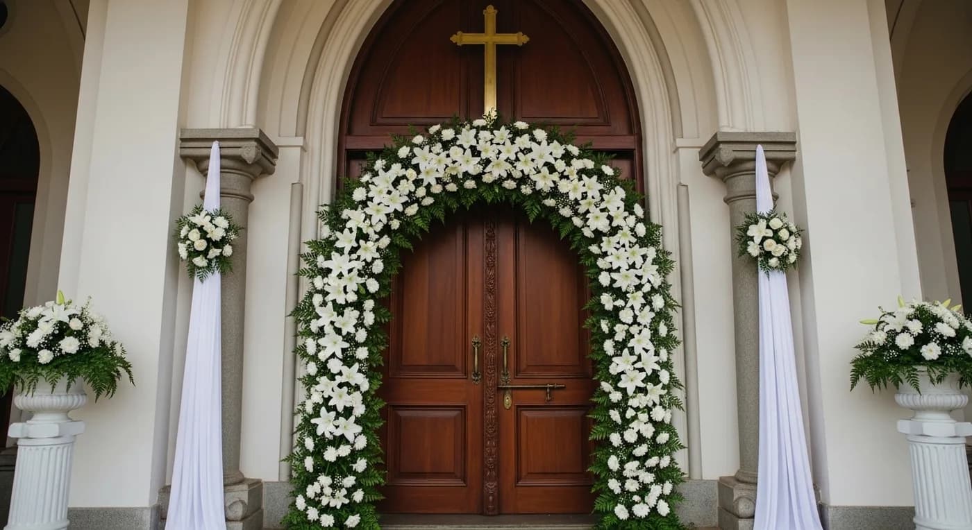 Elegant white centrepieces at a Kerala Christian wedding reception dinner
