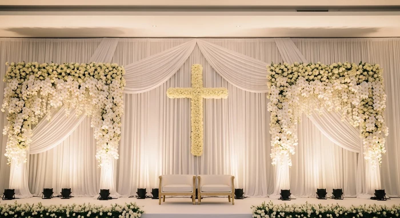 Candlelit church ceremony with warm flickering light creating spiritual atmosphere