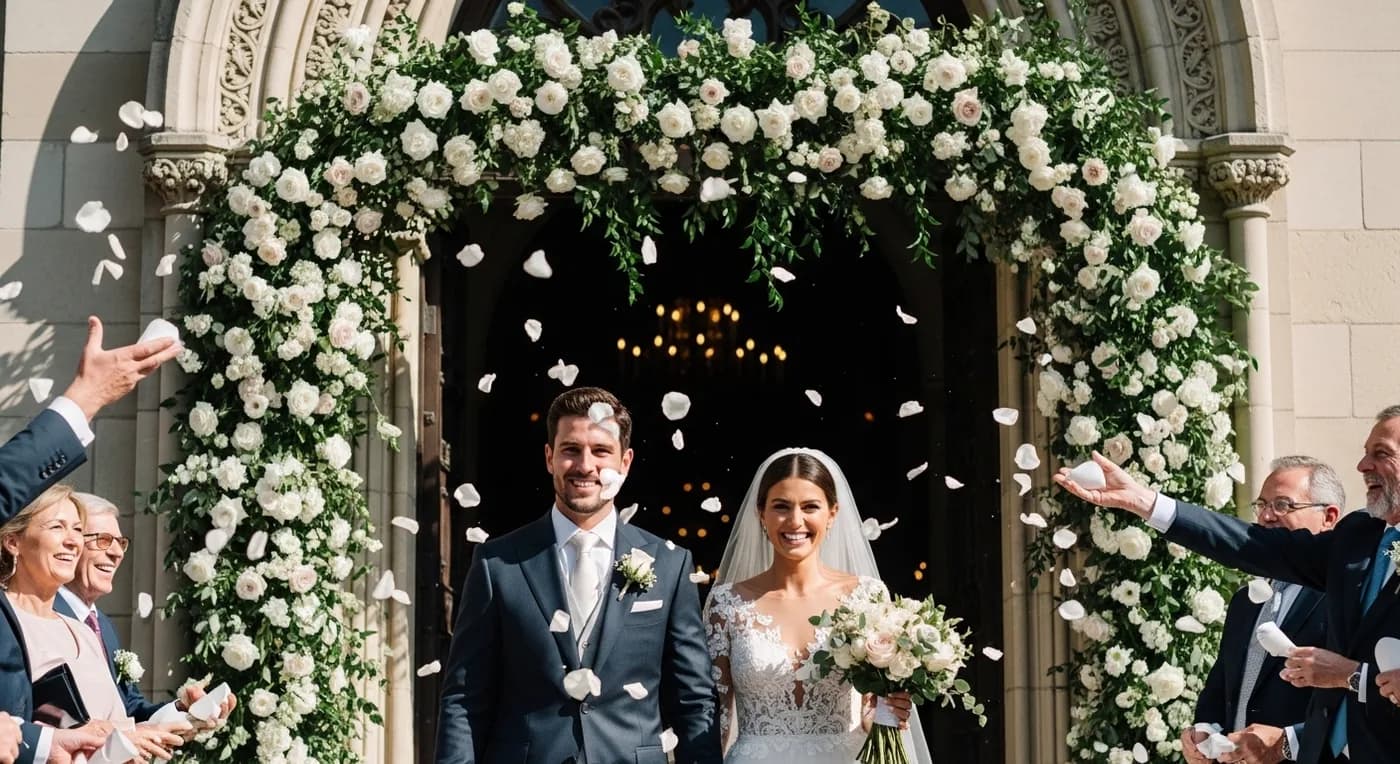 Bride in white wedding dress in a garden setting for Kerala Christian ceremony