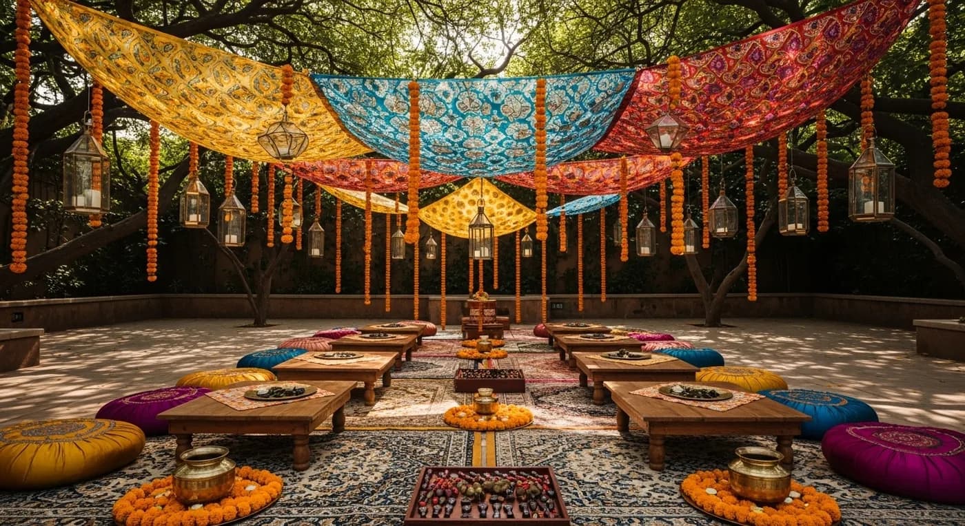 Couple's hands with matching henna tattoo designs for mehendi ceremony