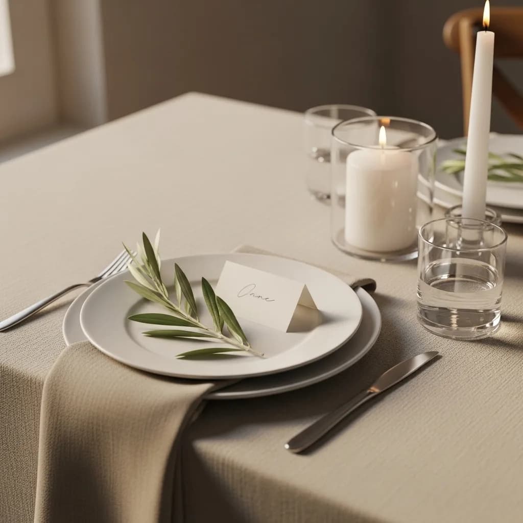 A minimalist wedding ceremony with a simple floral arch, greenery accents, and clean styling in a modern venue