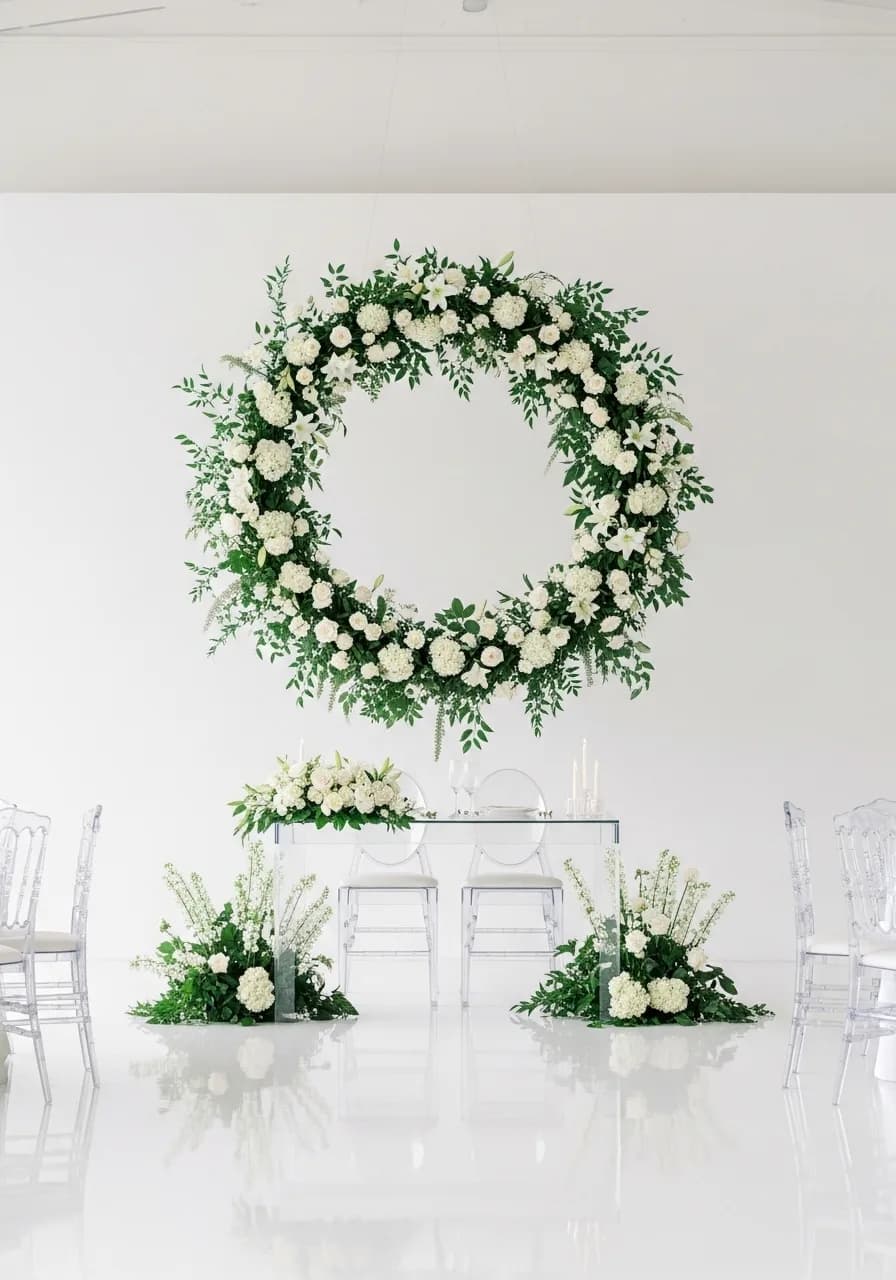 Couple at a minimalist beach wedding with clean, simple ceremony setting