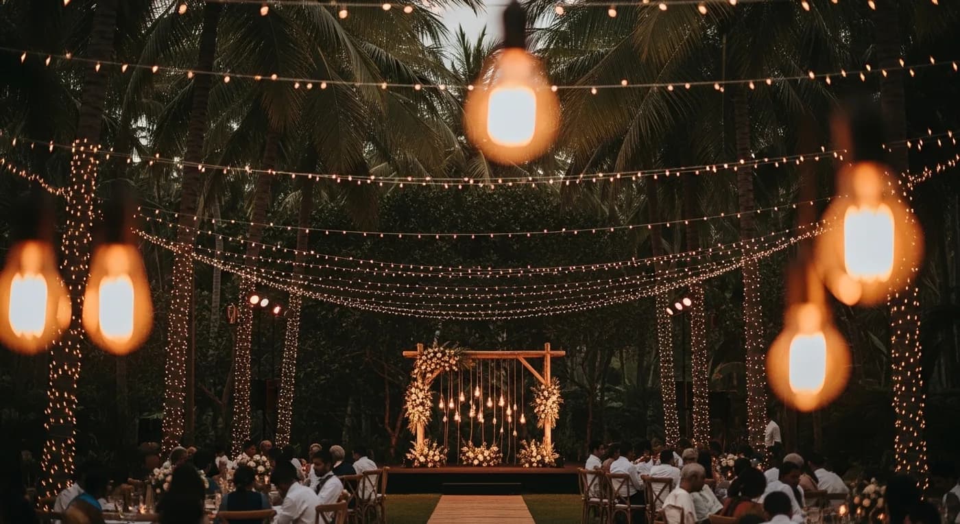 Elegant reception dinner setup with crystal glassware and uplighting