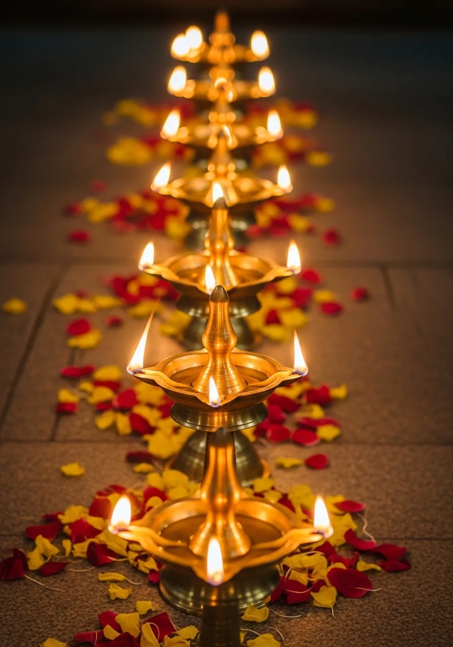 Outdoor temple courtyard decorated with natural flowers for wedding
