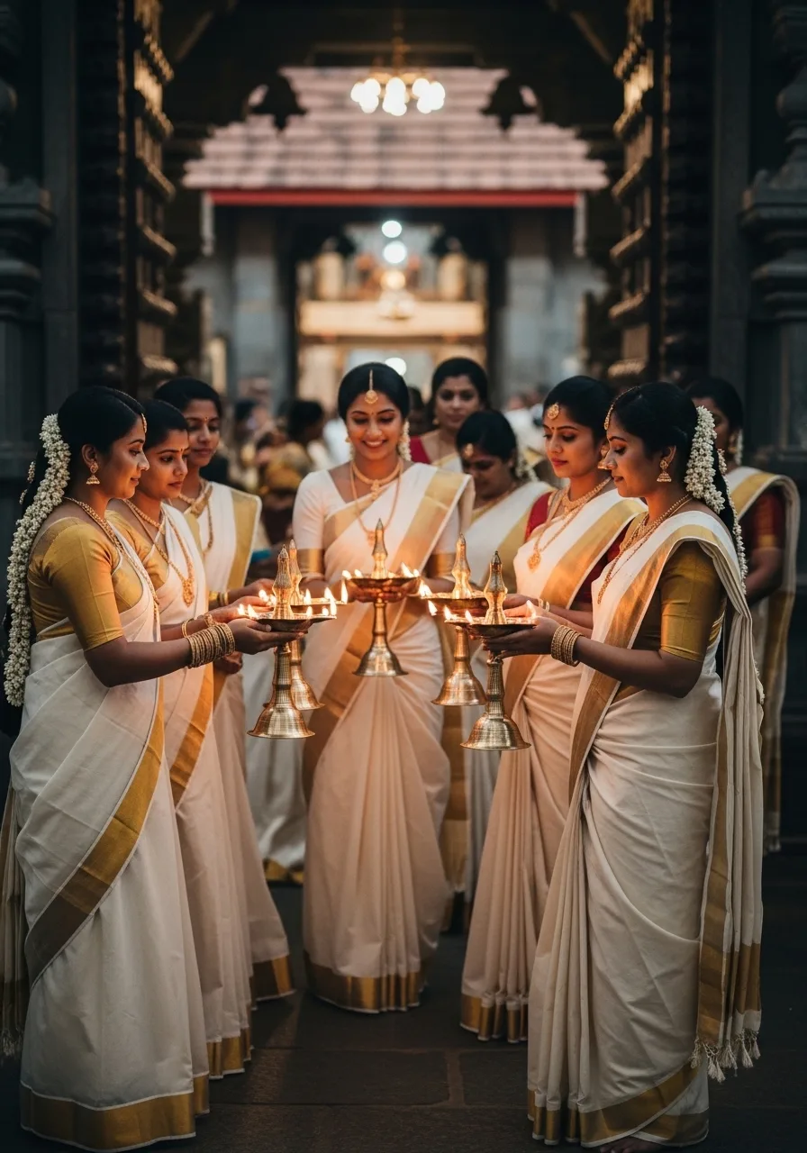 Evening celebration gathering at a temple wedding venue
