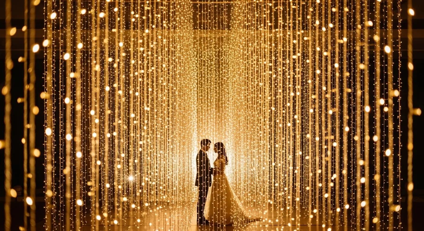 Luxury wedding venue with ambient pool lighting and uplighting