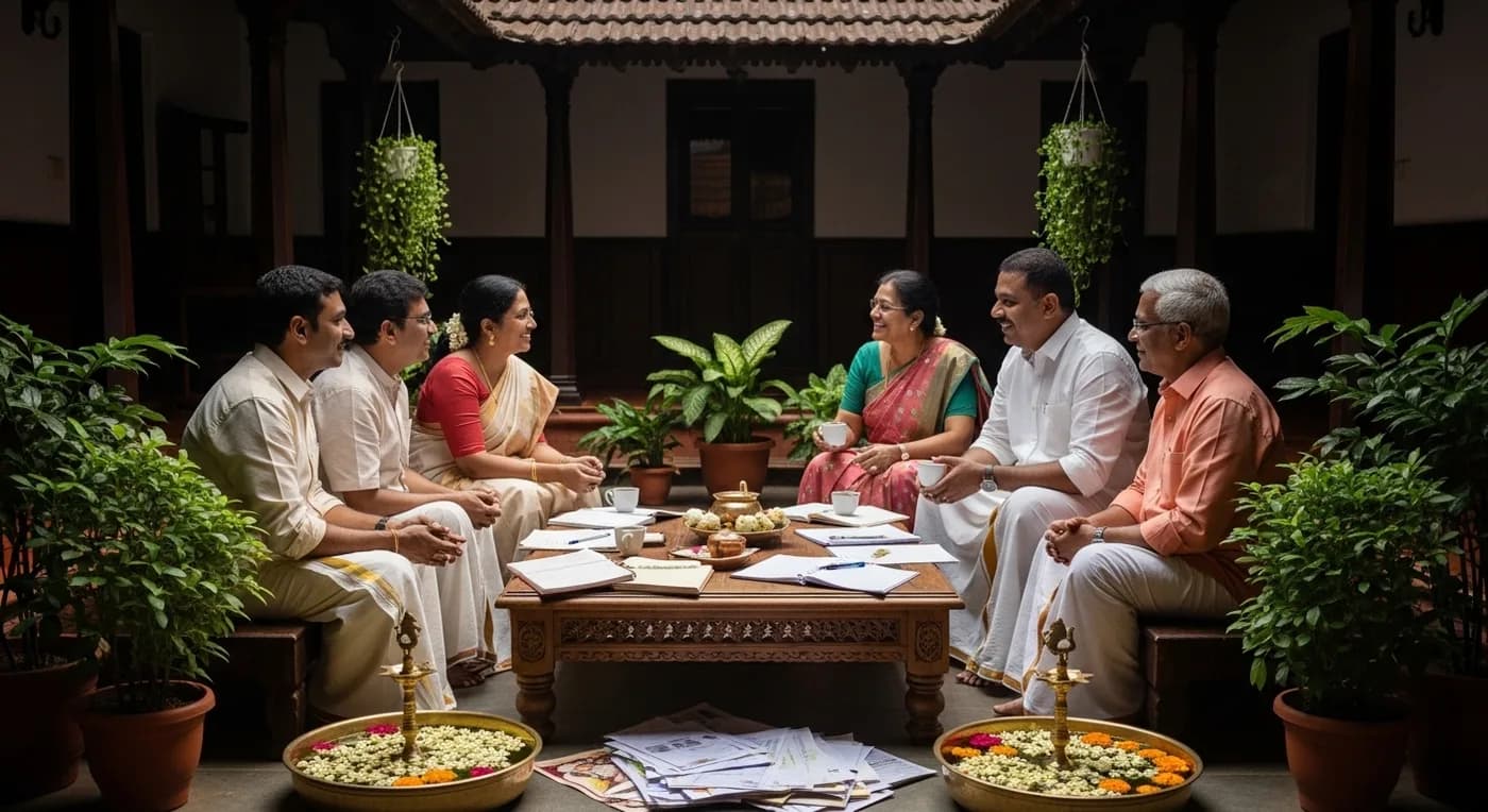 Indian wedding budget planning — calculator, vendor quotes, and rupee notes on a desk