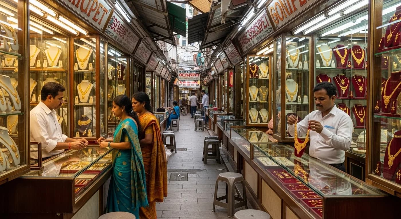 Bustling Chickpet jewellery market in Bangalore, a traditional gold shopping destination