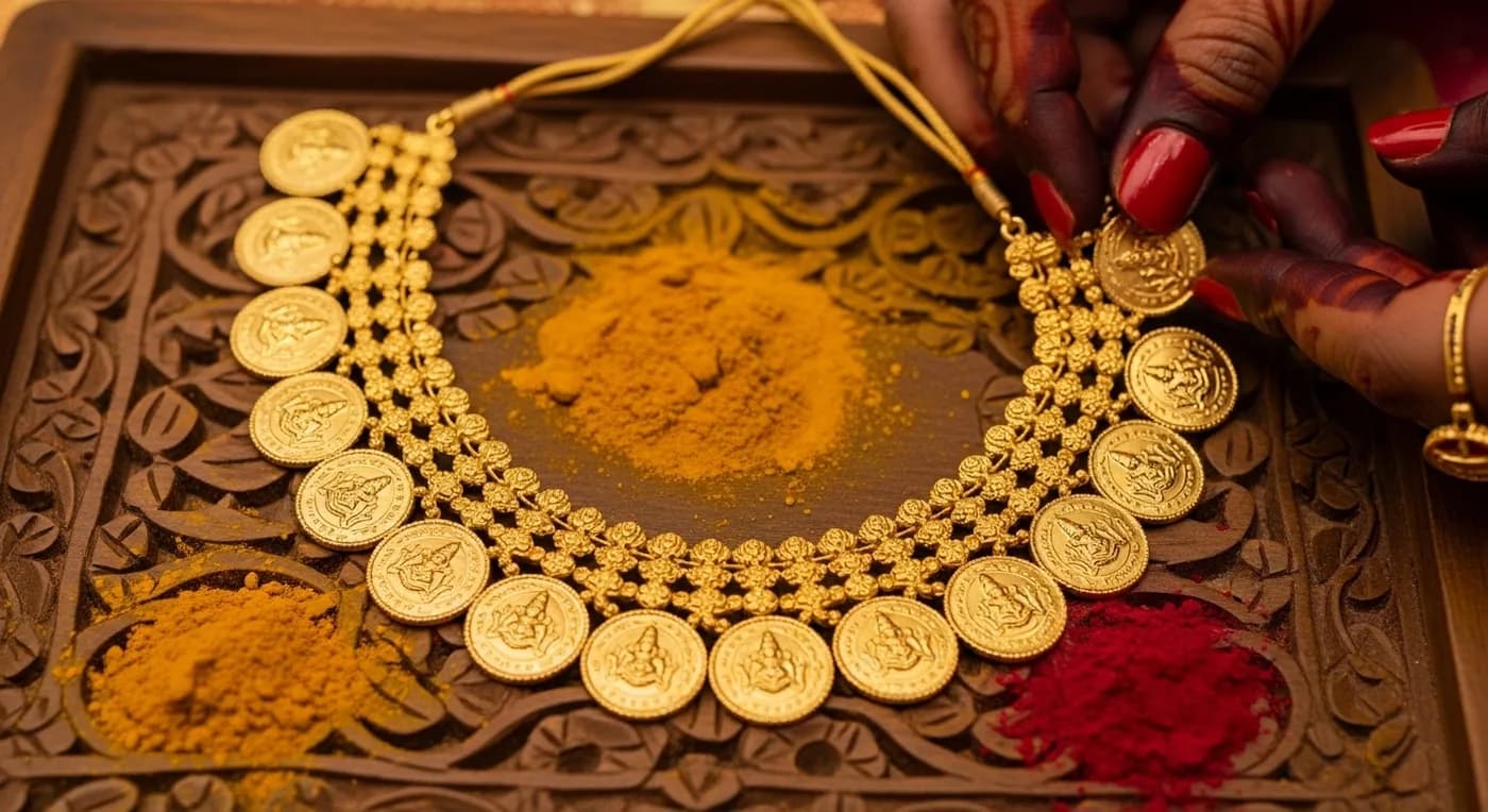 Intricate temple jewellery pieces displayed at a Bangalore bridal jewellery store