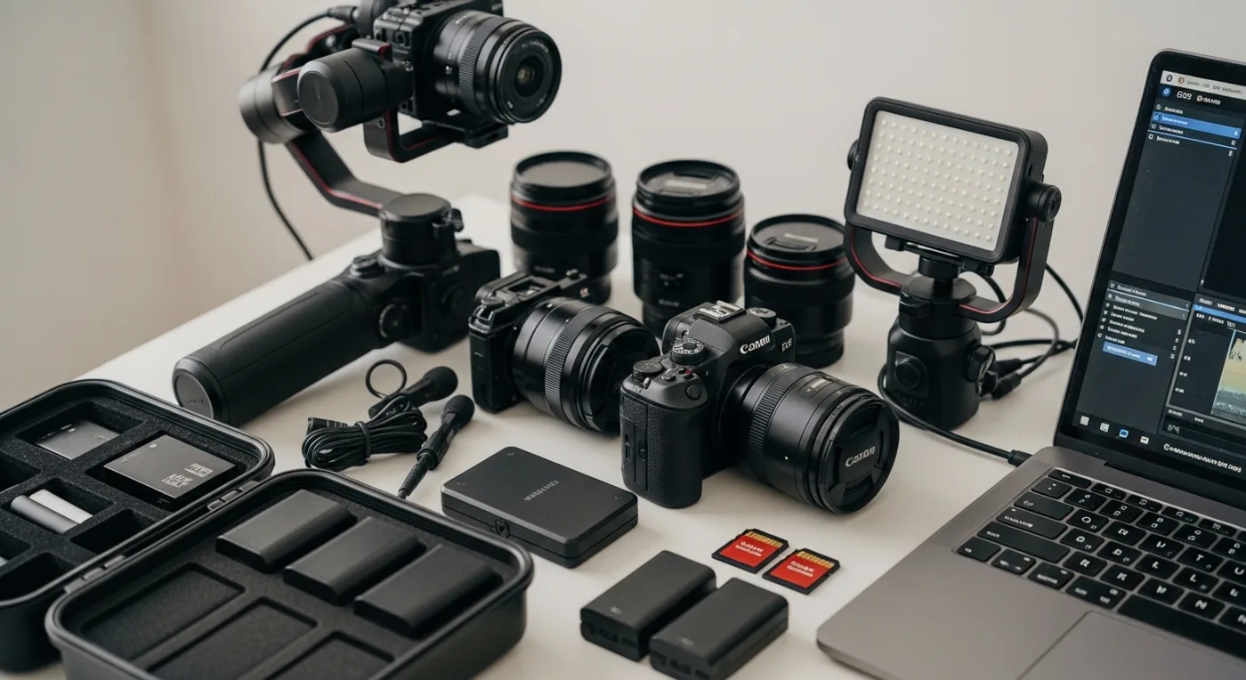 Professional videography equipment setup for a wedding shoot