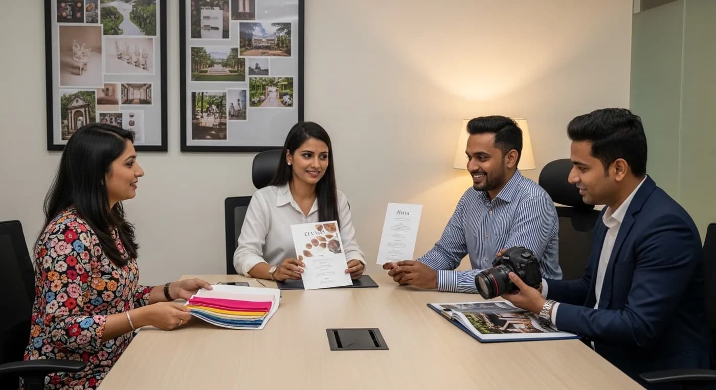 Wedding planner coordinating with vendors at a Bangalore wedding venue