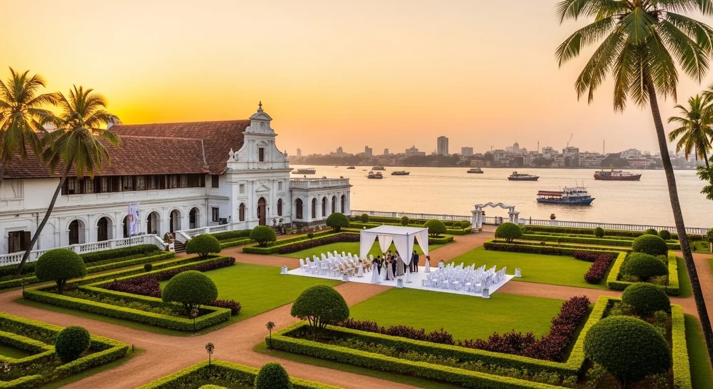 Bolgatty Palace waterfront wedding venue with island gardens and harbour views