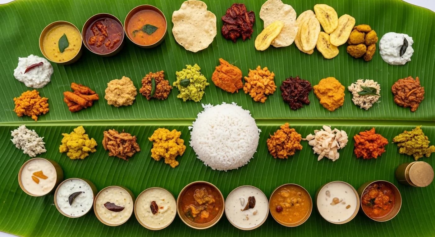 Traditional Kerala sadya served on banana leaf at a Kochi wedding