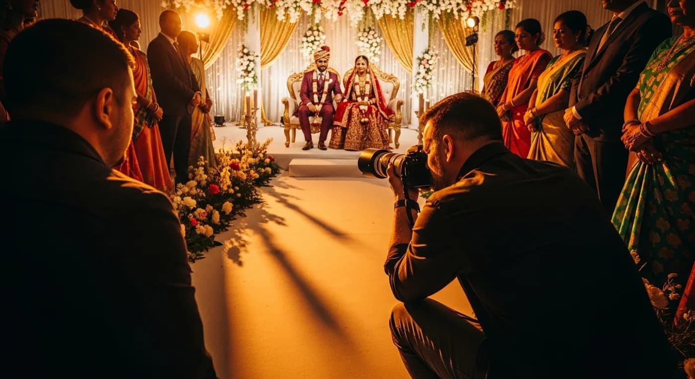 Photographer capturing candid moments at a Kerala Muslim wedding ceremony