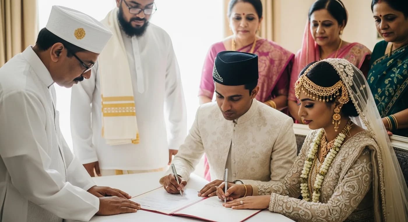 Nikah ceremony photography capturing the solemn moments of the marriage contract signing