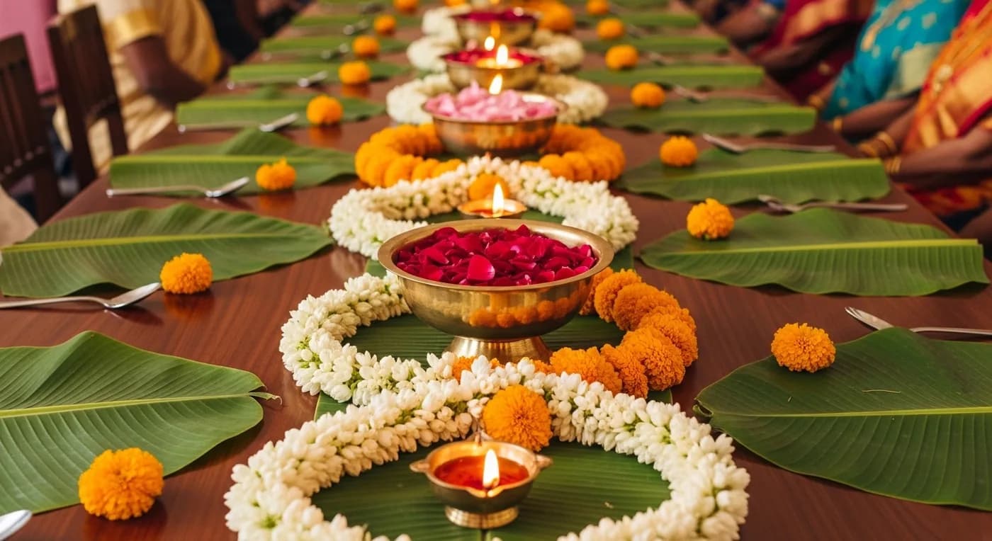 Sustainable wedding decoration using local jasmine, marigold, and brass elements