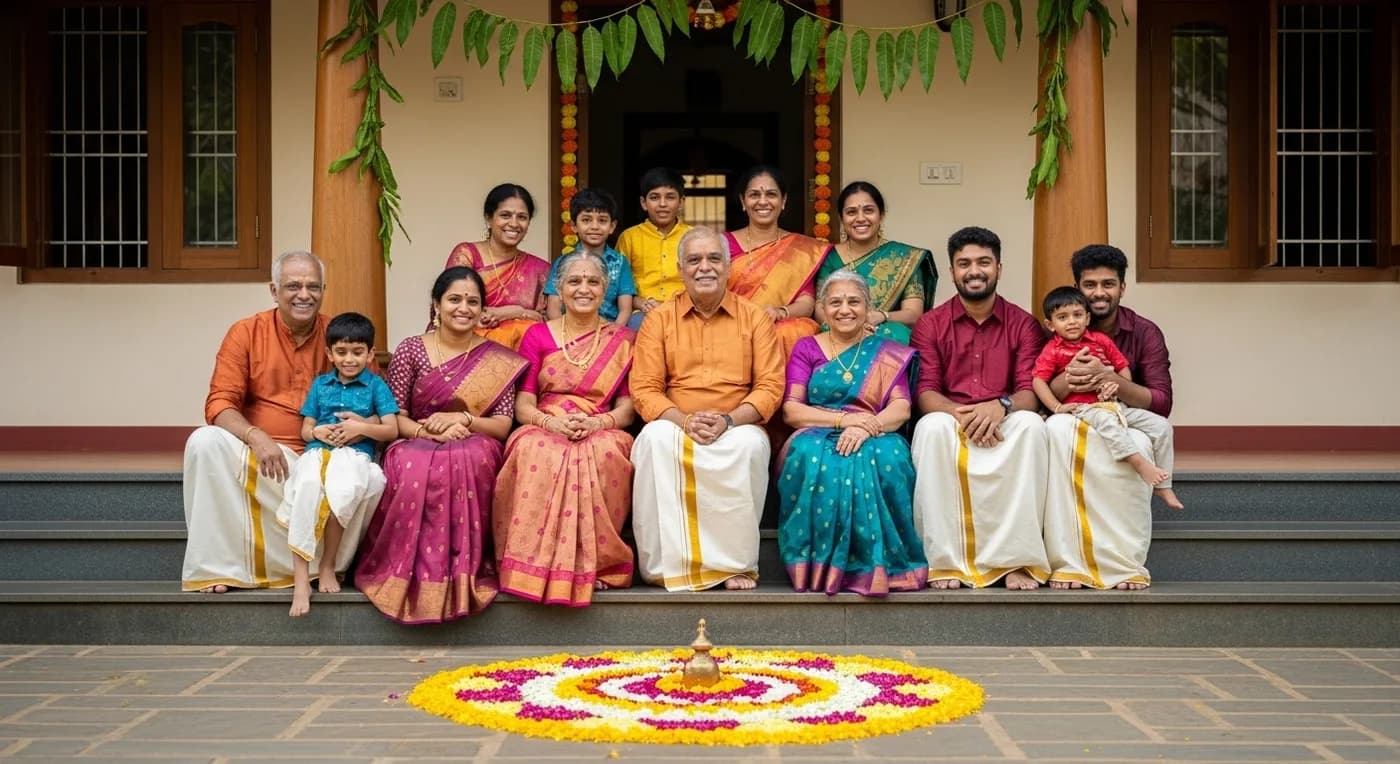 Indian wedding guests being welcomed at a decorated entrance with garlands