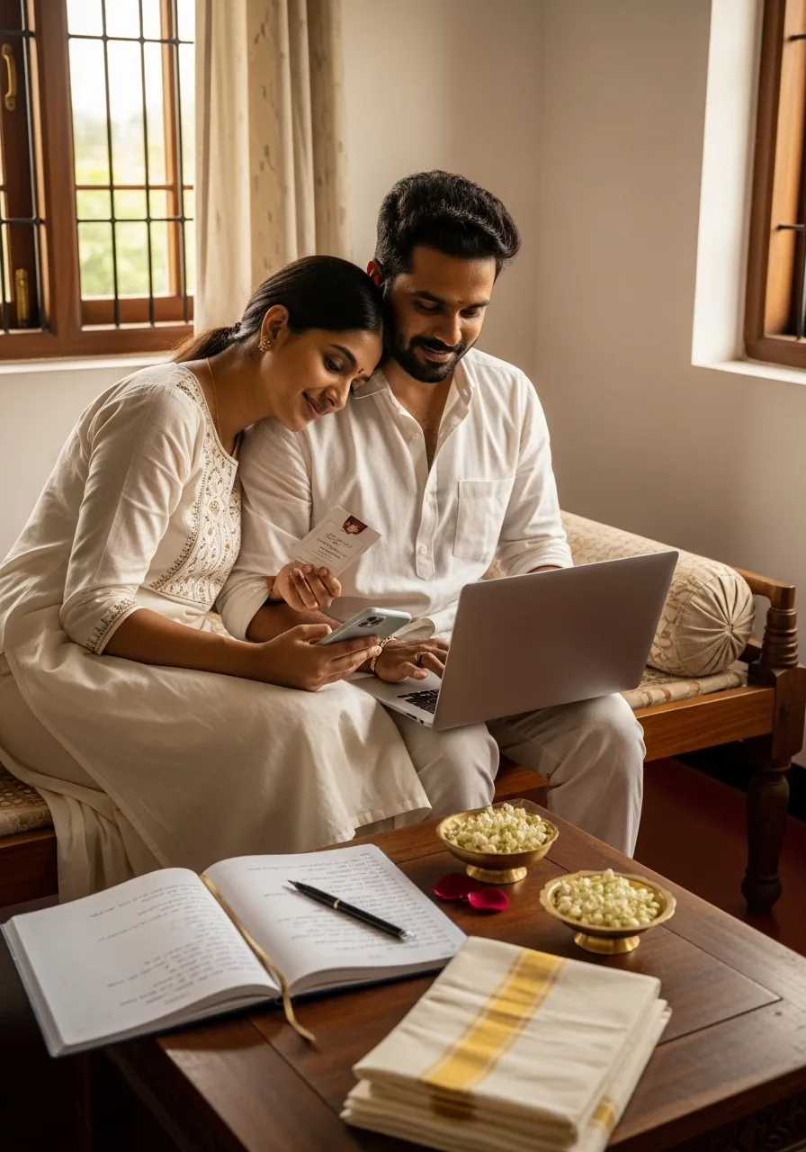 Indian couple planning their wedding together with free online tools