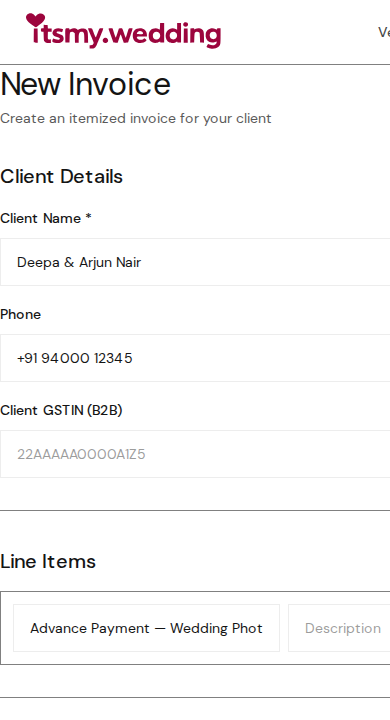 Invoice detail page with Send Invoice button, Copy Link, and Download PDF actions