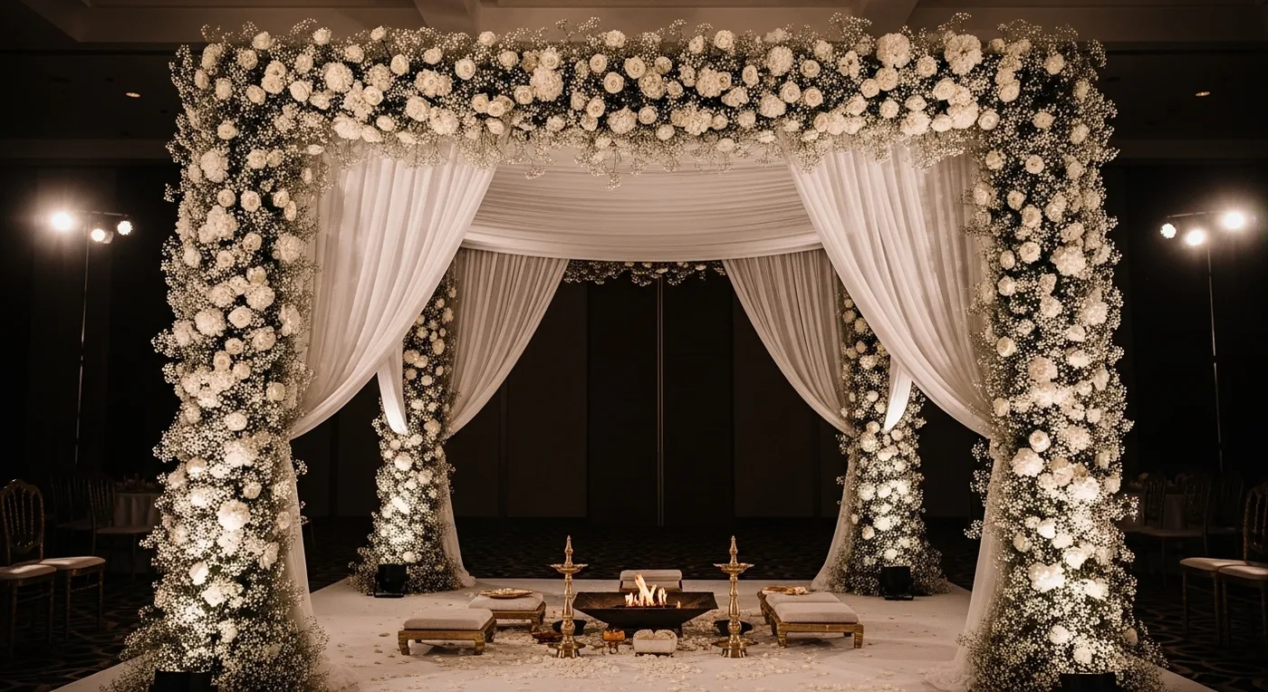 Stunning floral mandap decoration at a Bangalore wedding venue
