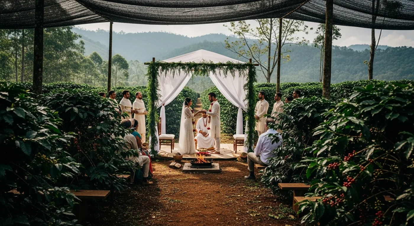 Stunning destination wedding ceremony at a Coorg coffee plantation resort