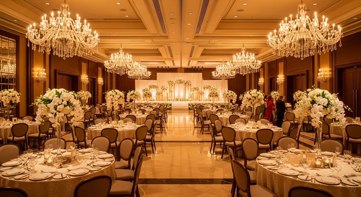 Luxury 5-star hotel ballroom set up for a Bangalore wedding