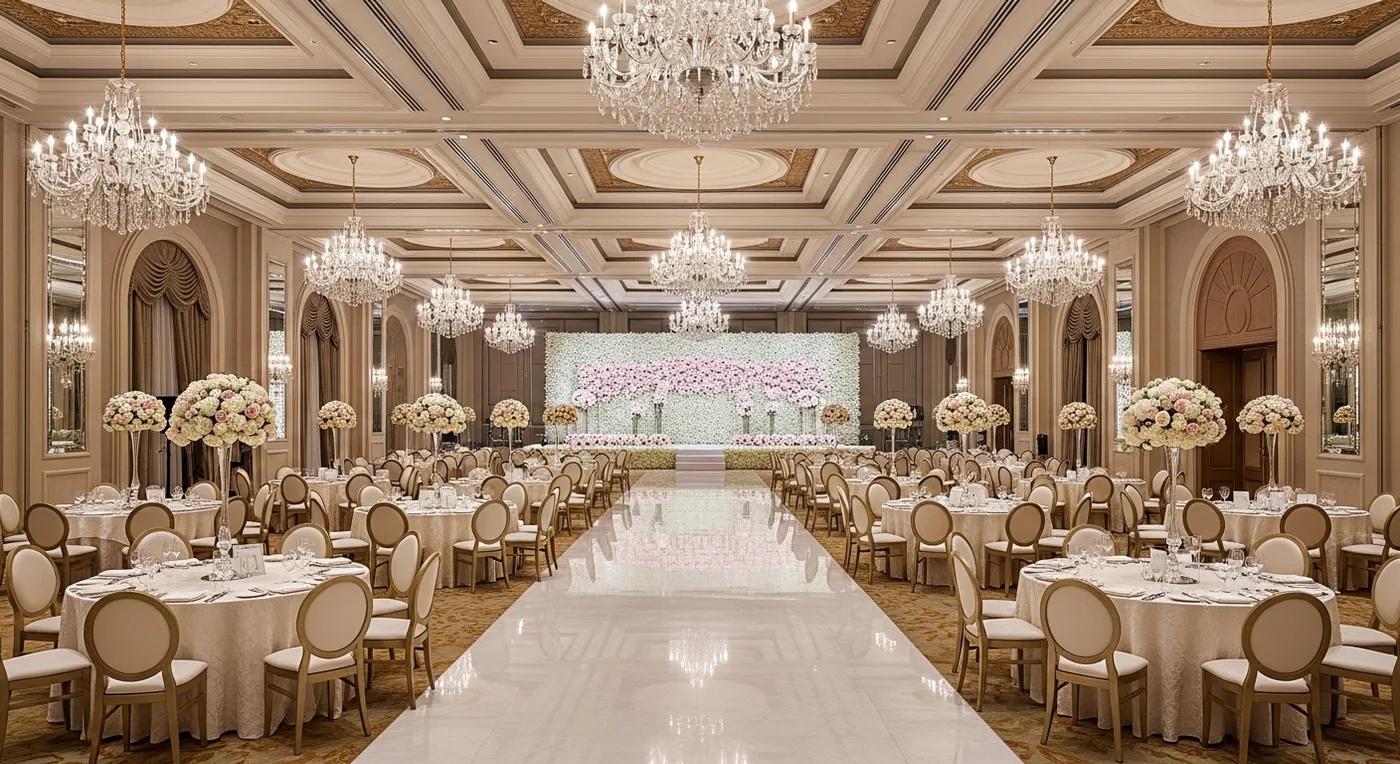 Beautiful Bangalore wedding venue with floral decorations and mandap