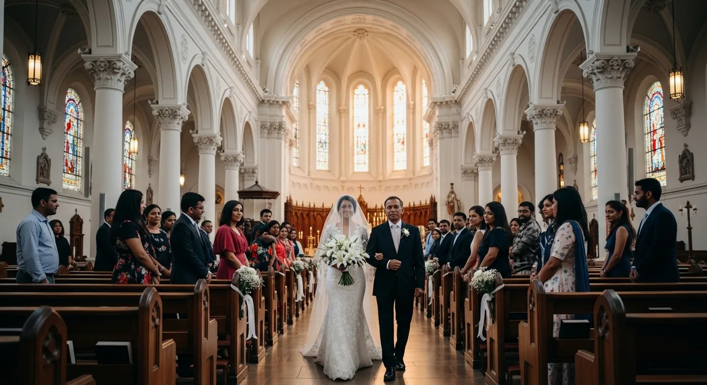 Christian couple exchanging vows at a Bangalore church wedding