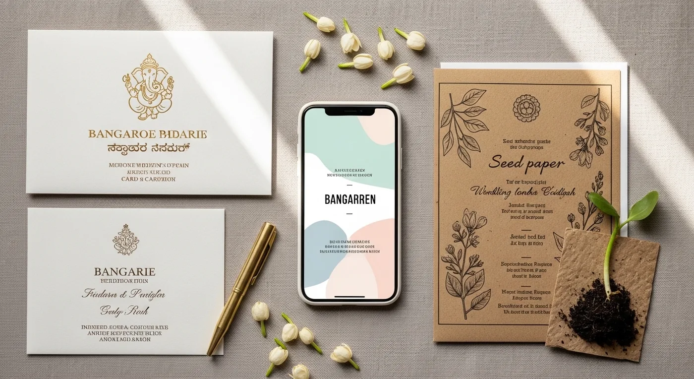 Modern Bangalore wedding invitation designs showing digital and printed options