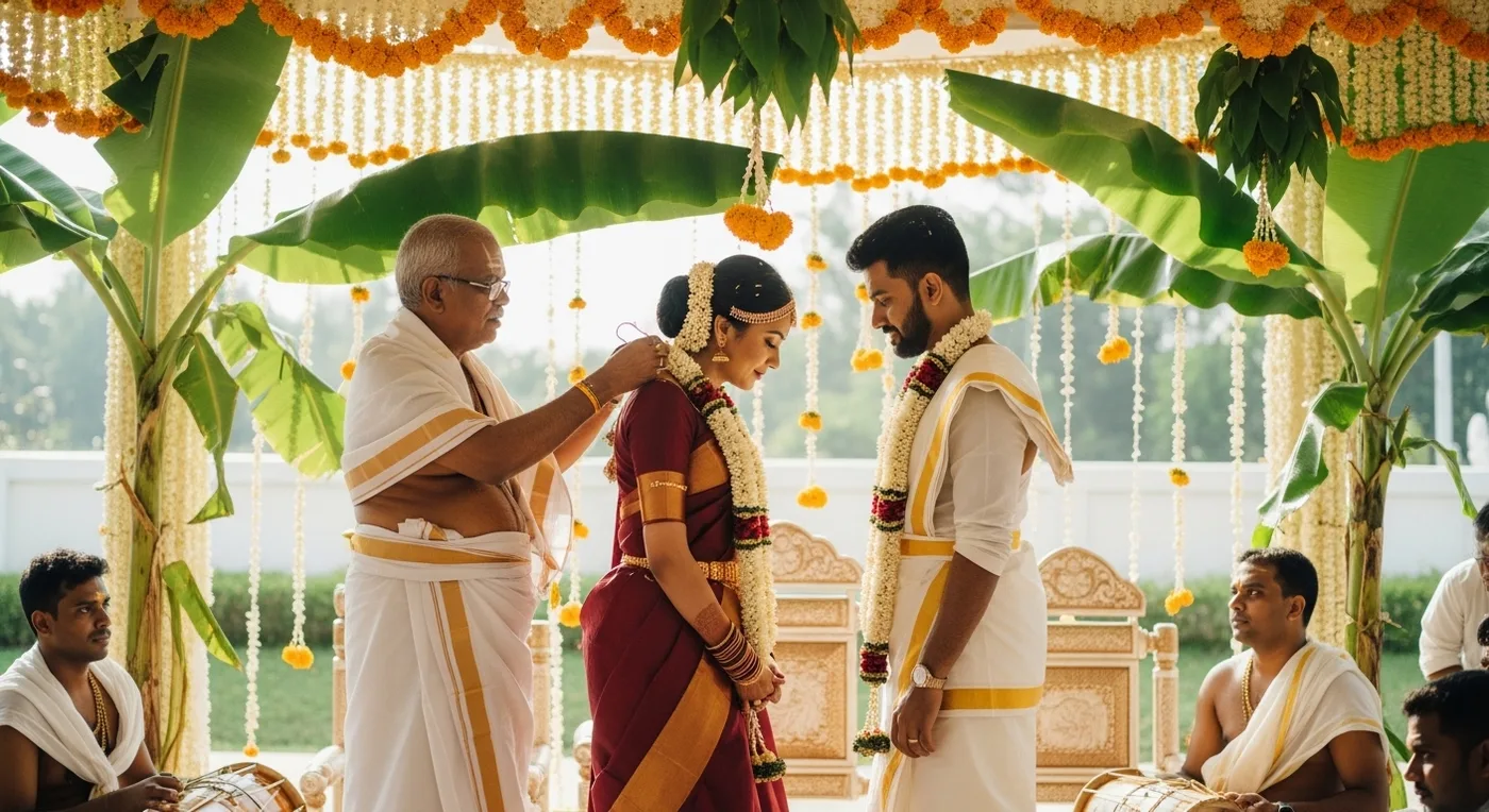 Traditional Kongu wedding ceremony with community elder officiating