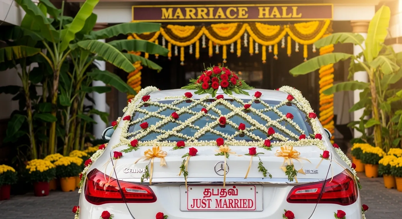 Traditional Kongu Vellalar Gounder wedding ceremony with Arumaikaarar elder officiating under a floral pandal in Coimbatore