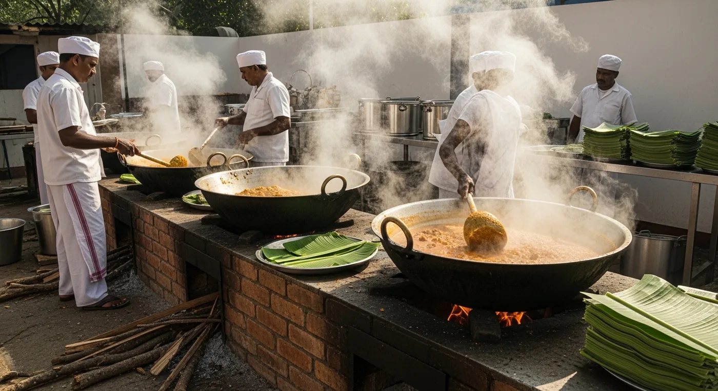 Traditional Kongu wedding banana-leaf feast with country chicken preparations and kootu