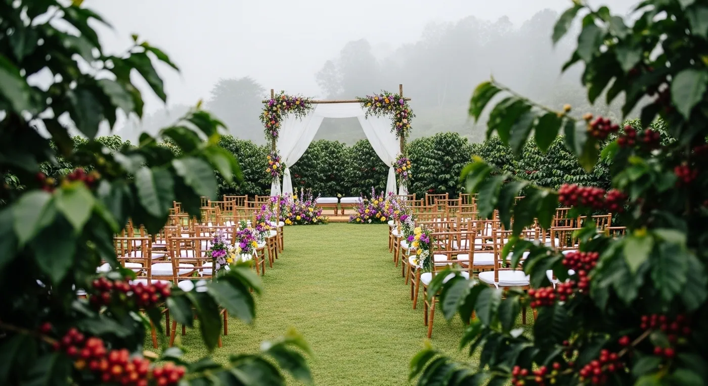 Ibnii Coorg boutique spa resort outdoor wedding ceremony amid coffee plants