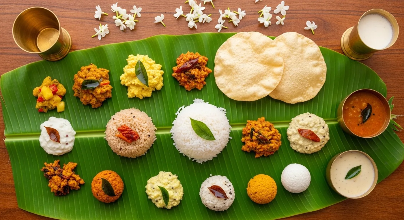 Split celebration showing a Dubai mehndi night beside a Kerala wedding mandapam in the same frame