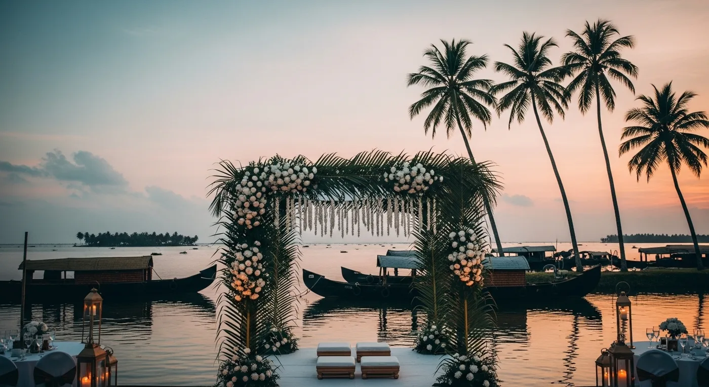 NRI South Indian wedding budget breakdown with currency symbols for USD, GBP and AED