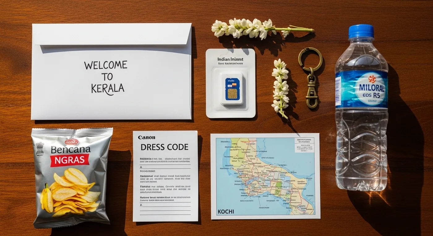 An NRI wedding welcome kit for foreign guests with local SIM, itinerary, snacks, and dress code guide