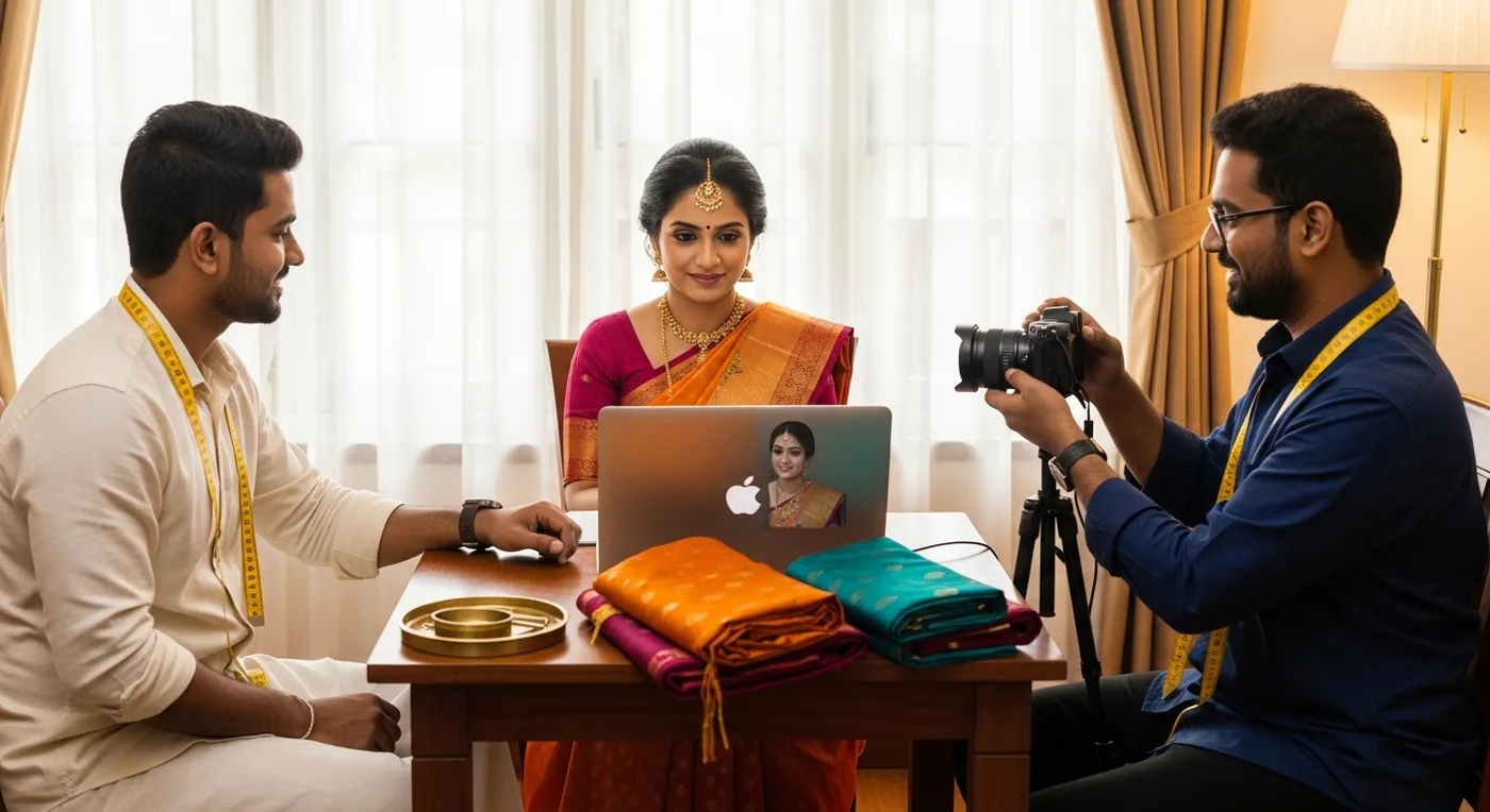 Kerala wedding photographer on a Zoom video call with a USA-based NRI bride