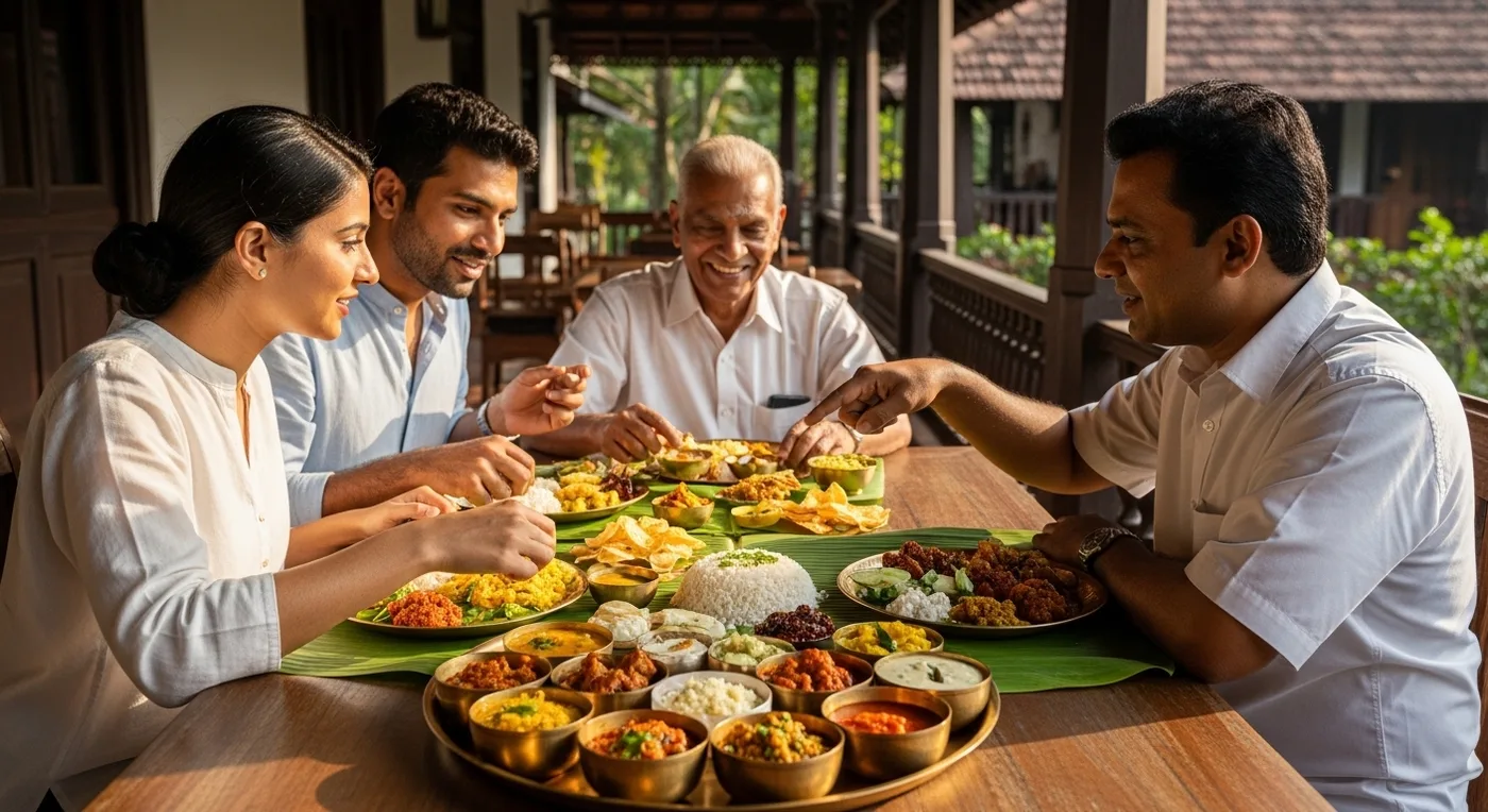 NRI family at a sadhya tasting session with a Kerala wedding caterer