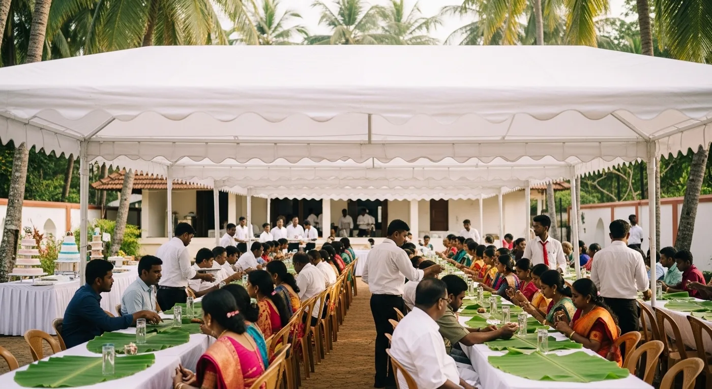 Kerala sadhya meal served on banana leaf at a Syrian Christian wedding reception