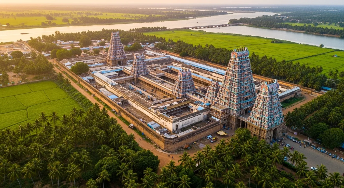Mahabaleshwar Temple in Gokarna with Om Beach visible in the background