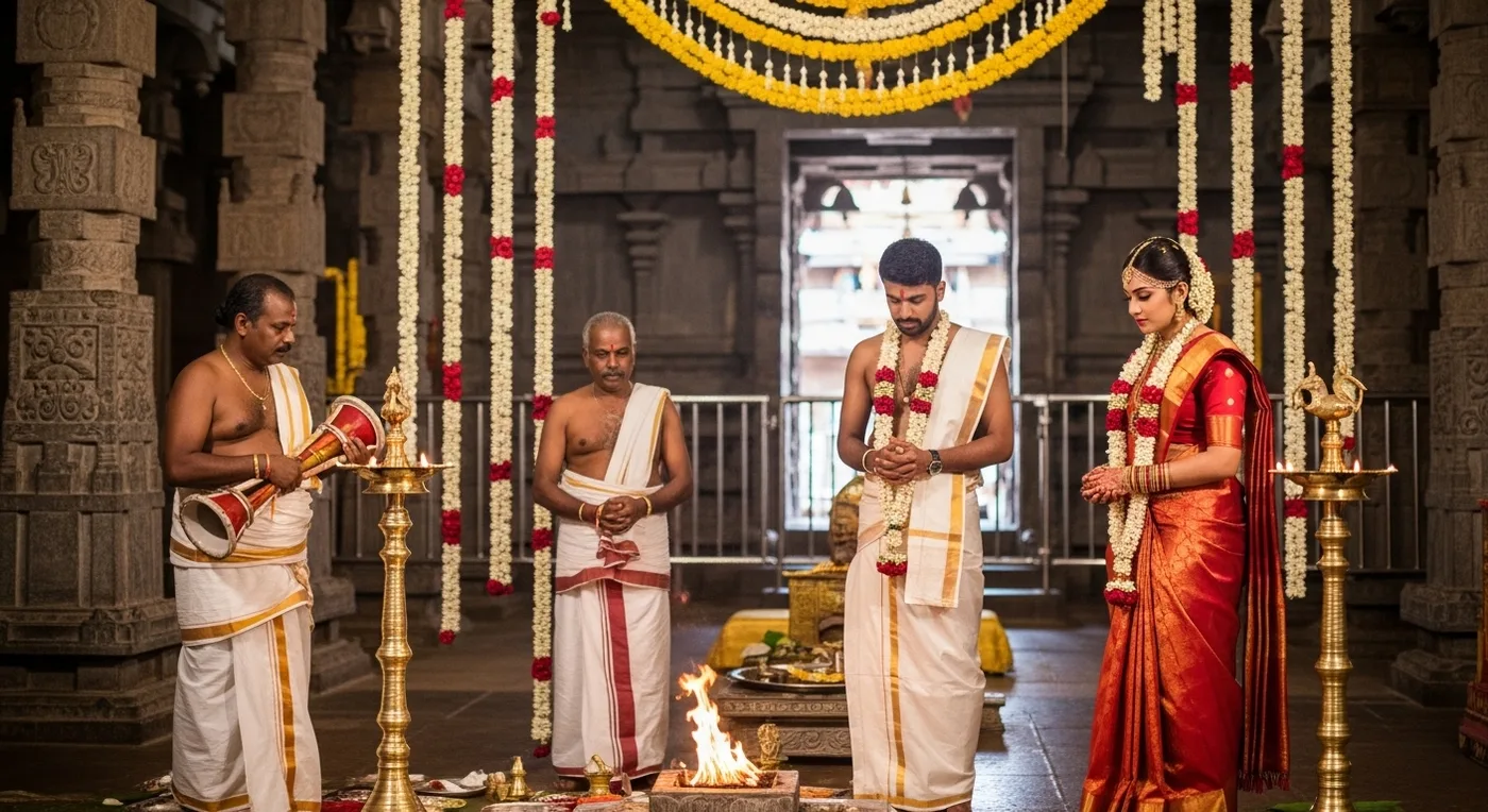 Intricate stone carvings on pillars inside the Meenakshi Temple mandapam with oil lamps glowing