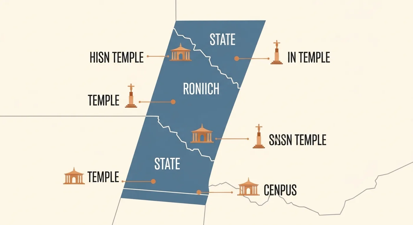 Map showing major south Indian temple wedding destinations across four states