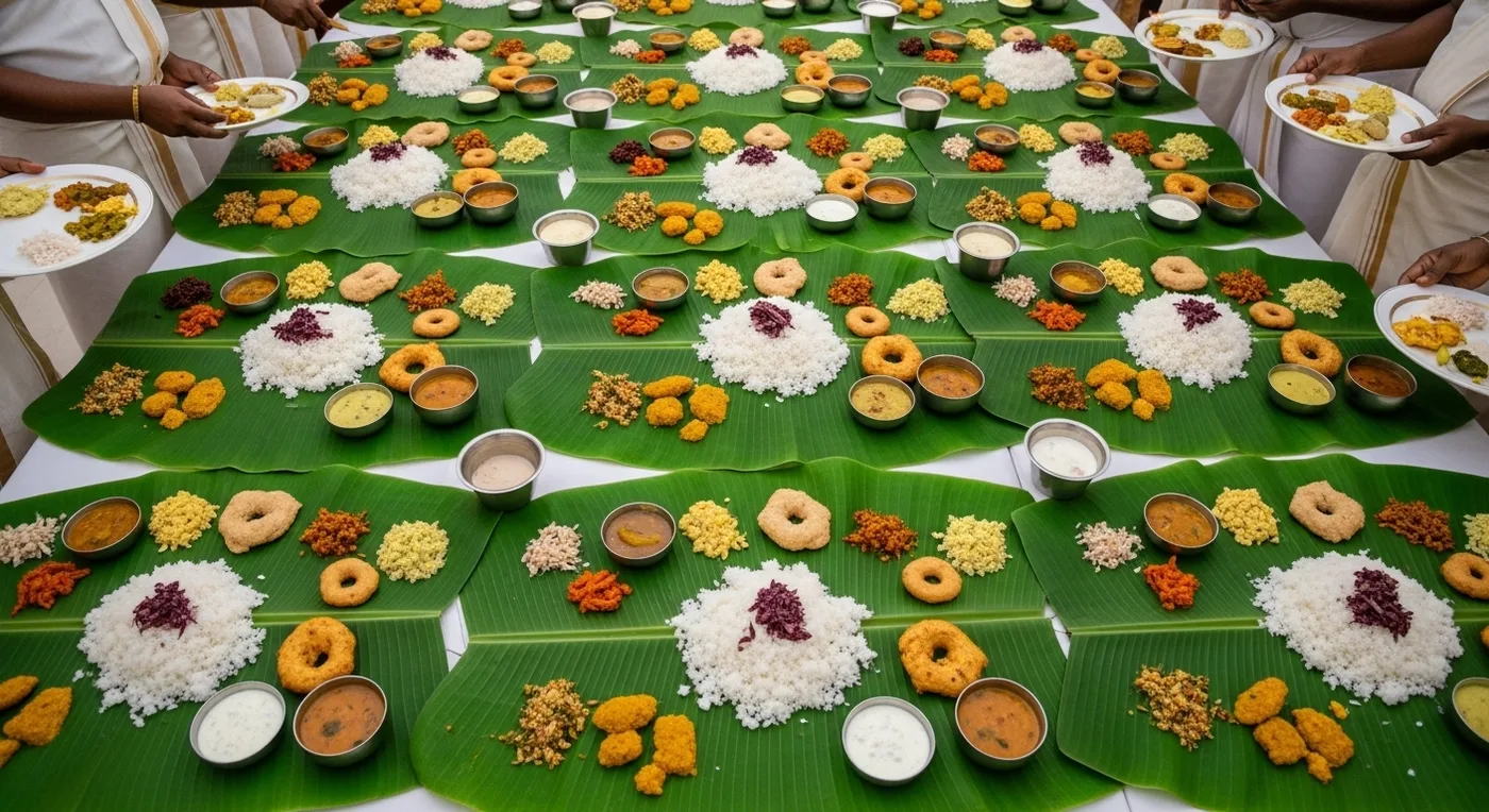 Traditional banana-leaf wedding saapadu at a Chennai wedding