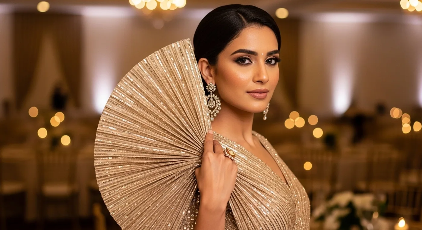 Reception saree with designer pleated pallu and sequin work draping