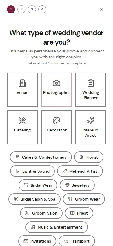 Desktop view of the onboarding wizard showing the full form layout with more visible fields