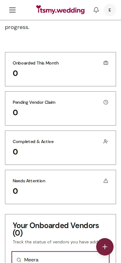 Vendor table with search field showing filtered results matching the search query