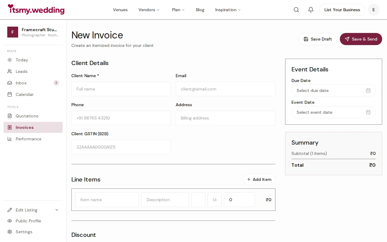 Invoice builder with line items and automatic total calculation