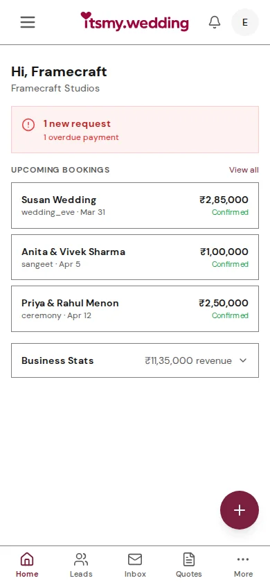 Vendor dashboard showing profile strength meter and enrichment checklist with completion progress